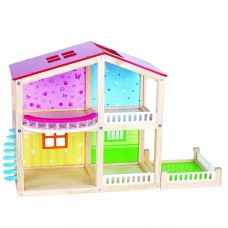 Lelin Toys Дървена двуетажна къща за кукли Фантазия